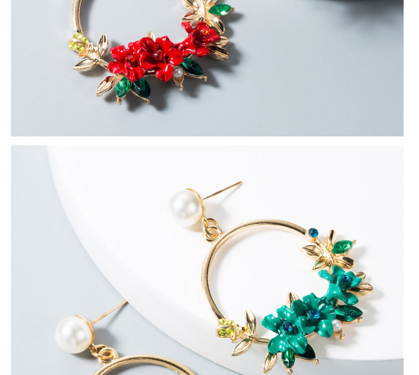 Fashion Green Flower Soft Clay Pearl Stud Earrings,Drop Earrings