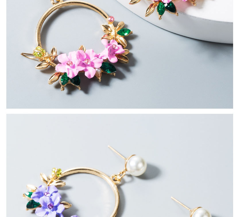 Fashion Pink Flower Soft Clay Pearl Stud Earrings,Drop Earrings
