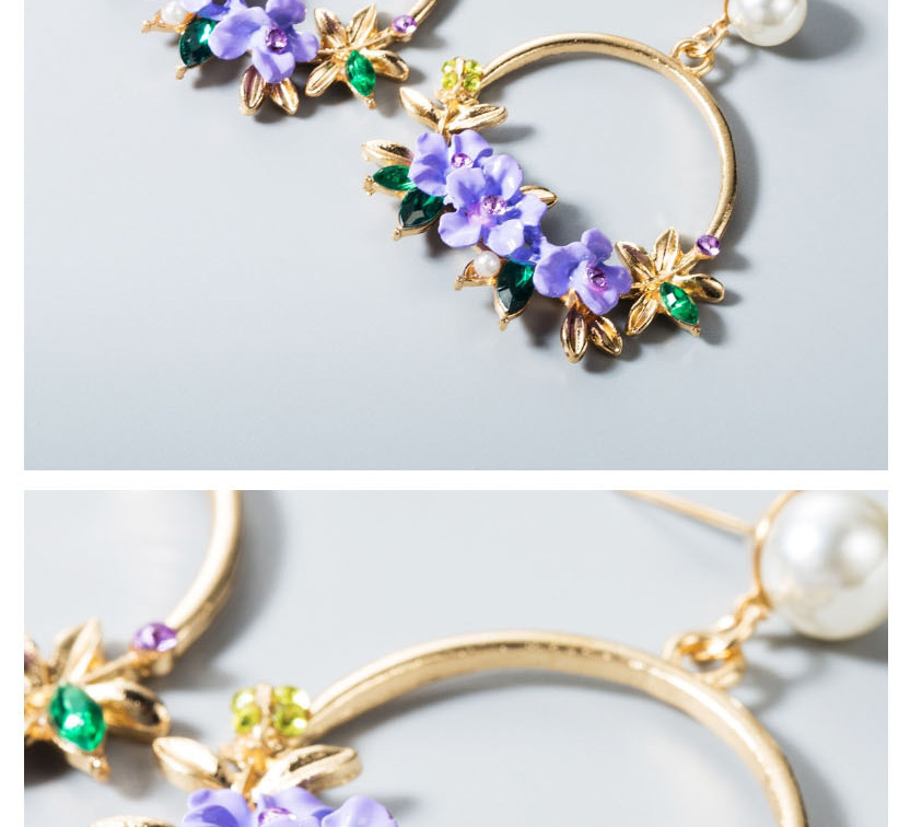 Fashion Purple Flower Soft Clay Pearl Stud Earrings,Drop Earrings