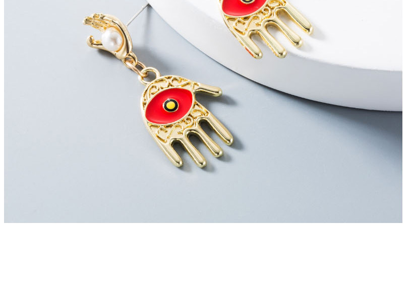 Fashion Red Multilayer Alloy Palm Drops Eyes With Pearl Earrings,Drop Earrings