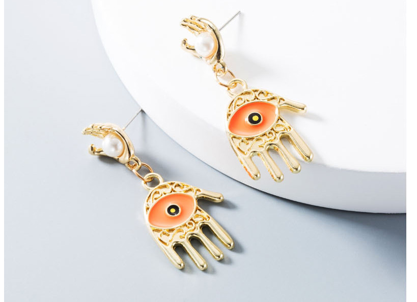 Fashion Orange Multilayer Alloy Palm Drops Eyes With Pearl Earrings,Drop Earrings