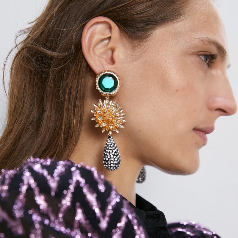 Fashion Green Alloy Rhinestone Geometric Earrings,Drop Earrings