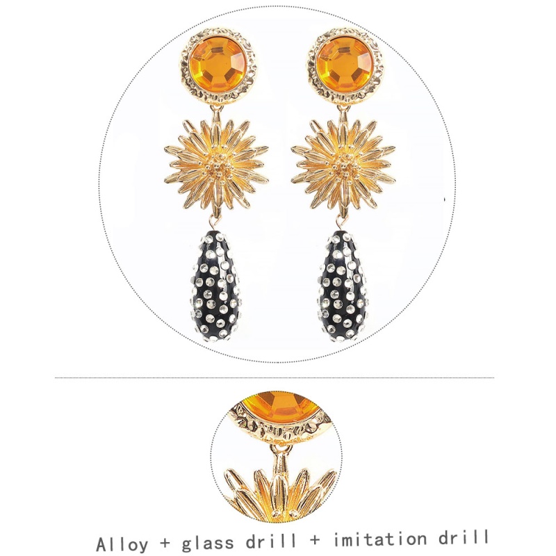 Fashion Yellow Alloy Rhinestone Geometric Earrings,Drop Earrings