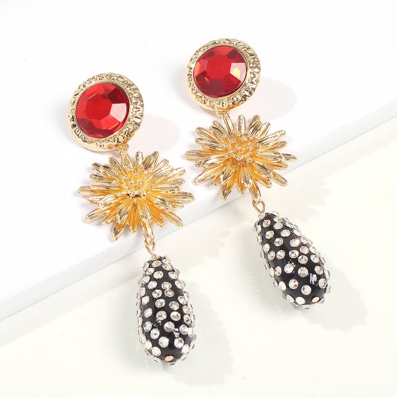 Fashion Red Alloy Rhinestone Geometric Earrings,Drop Earrings