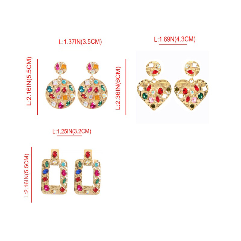 Fashion Golden Heart Shape Alloy Rhinestone Geometric Earrings,Drop Earrings