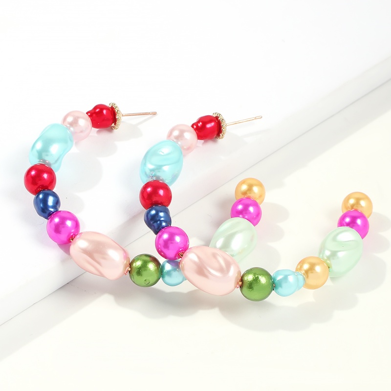 Fashion Color System (red) Alloy Pearl C-shaped Earrings,Hoop Earrings