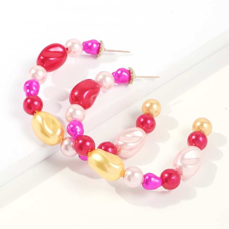 Fashion Red Alloy Pearl C-shaped Earrings,Hoop Earrings