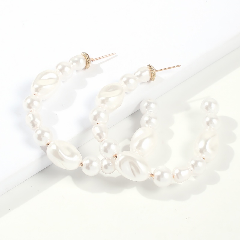Fashion Pearl White Alloy Pearl C-shaped Earrings,Hoop Earrings