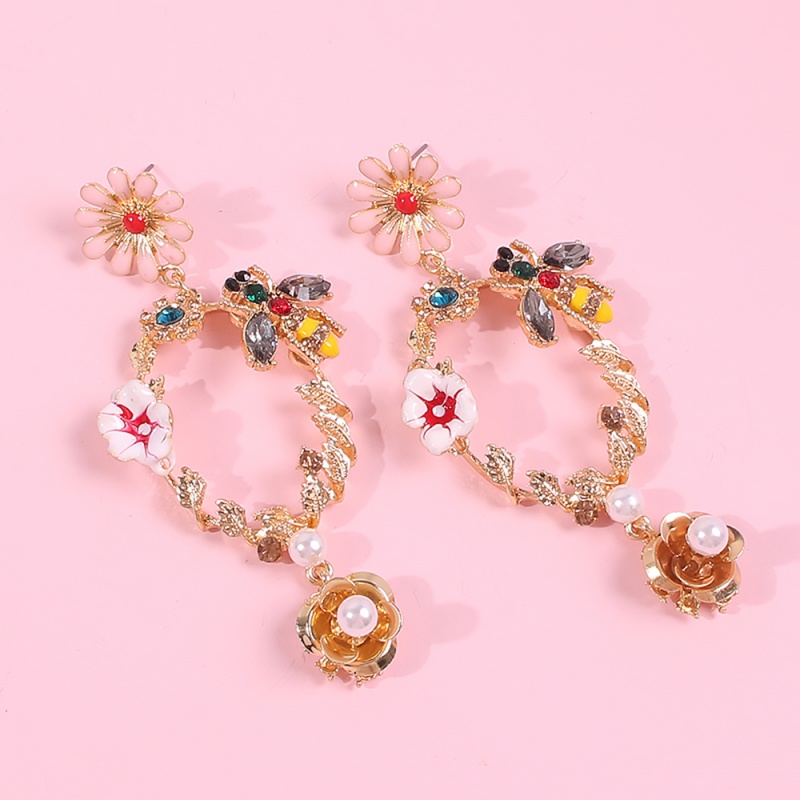 Fashion Gold Alloy Rhinestone Pearl Flower Earrings,Drop Earrings