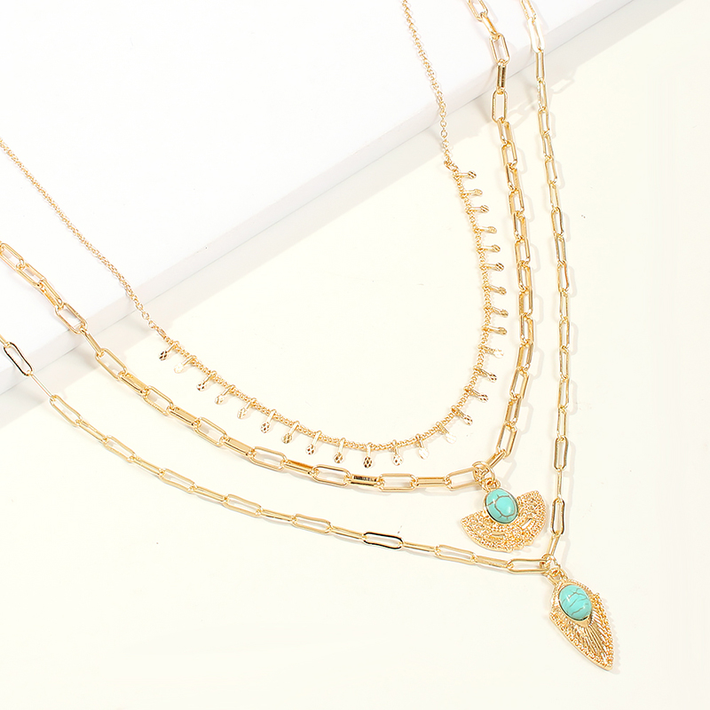 Fashion Gold Alloy Turquoise Multilayer Necklace,Multi Strand Necklaces