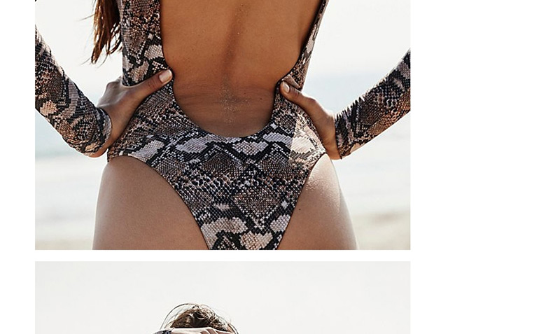Fashion Snake Long Sleeve Snake Print One-piece Swimsuit,One Pieces