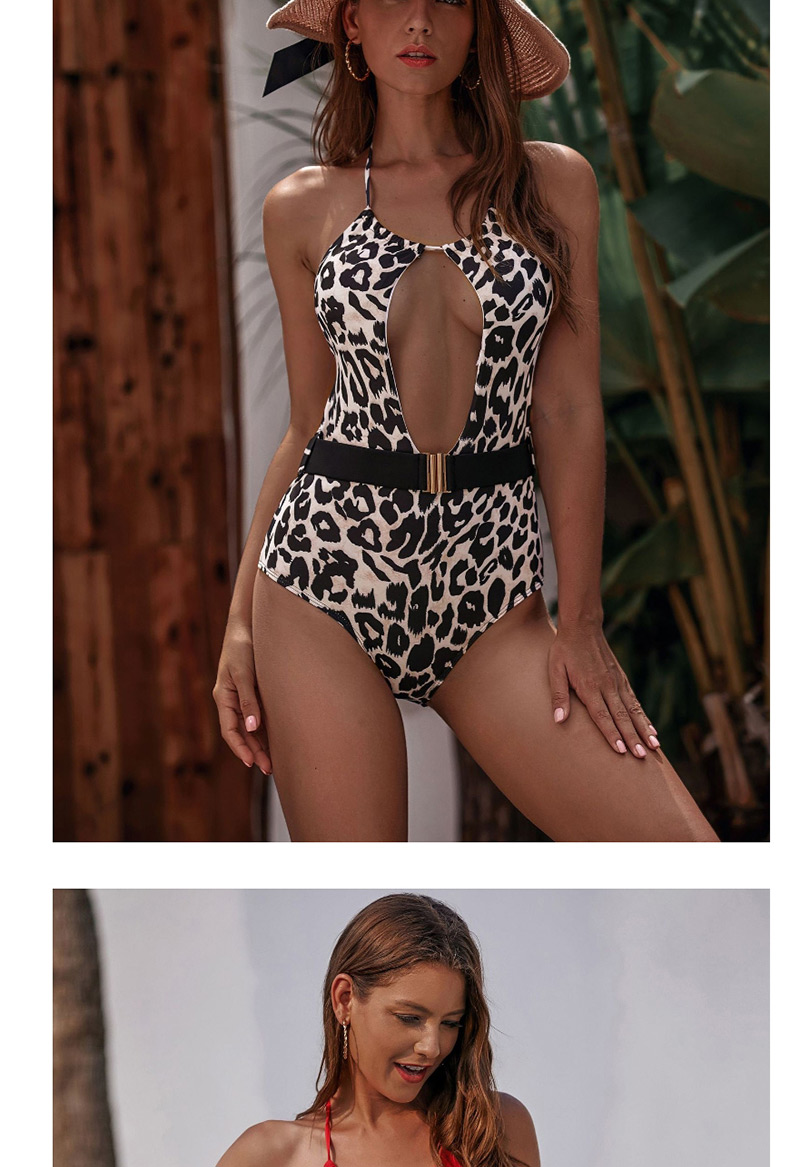 Fashion Zebra Pattern Leopard-print Metal Belt One-piece Swimsuit,One Pieces