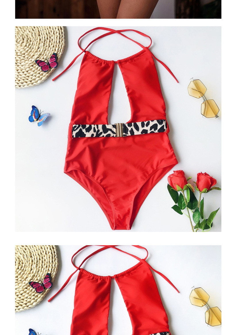 Fashion Zebra Pattern Leopard-print Metal Belt One-piece Swimsuit,One Pieces