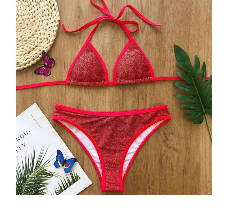 Fashion Red Bright Silk Stitching Split Swimsuit,Bikini Sets