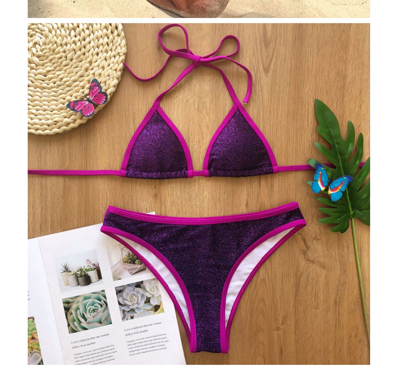 Fashion Purple Bright Silk Stitching Split Swimsuit,Bikini Sets