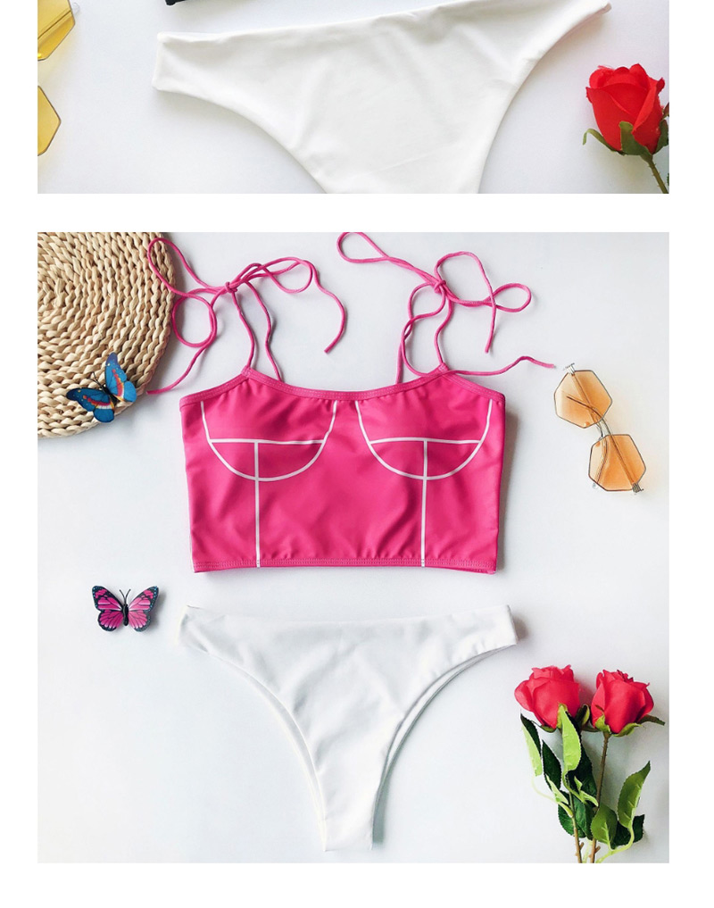 Fashion Rose Red Thin Shoulder Strap Printed Bikini,Bikini Sets