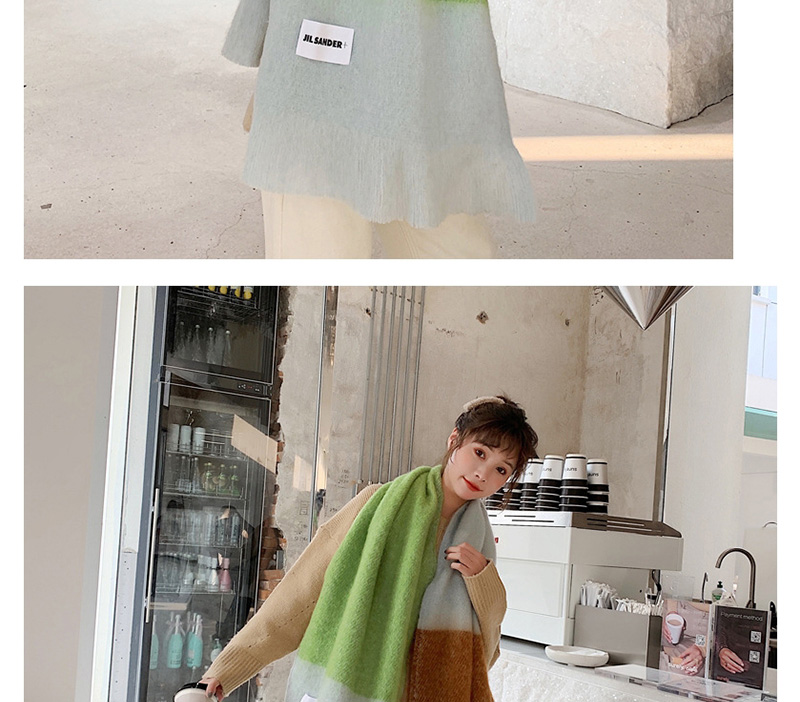 Fashion Green Coffee Cashmere Stitching Plaid Shawl Scarf Dual Purpose,knitting Wool Scaves