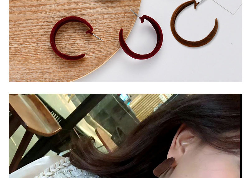 Fashion Coffee Color Plush C-shaped Earrings,Hoop Earrings
