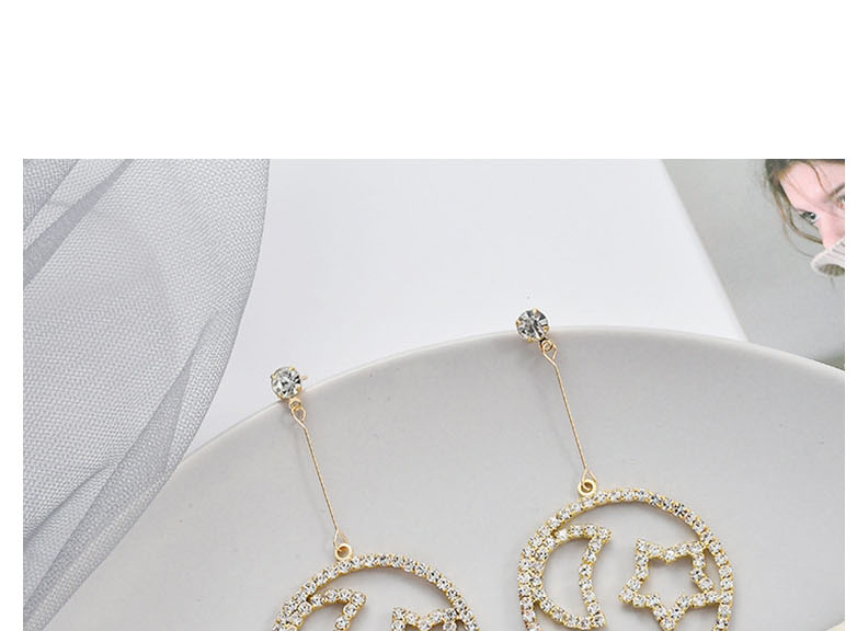Fashion Gold Full Circled Star And Moon Earrings,Drop Earrings