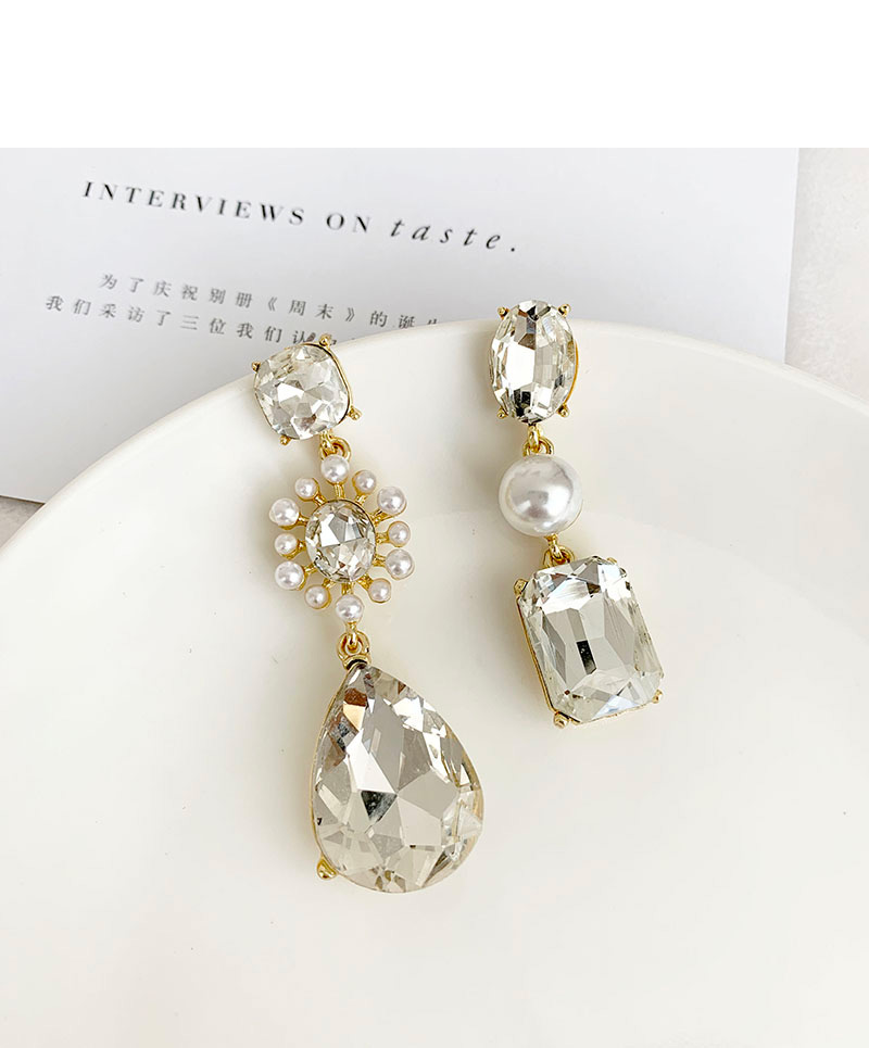 Fashion White Alloy Diamond Asymmetrical Geometric Earrings,Drop Earrings