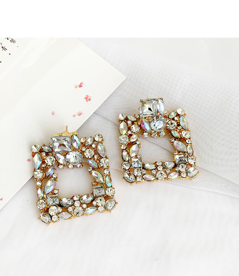 Fashion Ab Color Alloy Studded Square Earrings,Drop Earrings