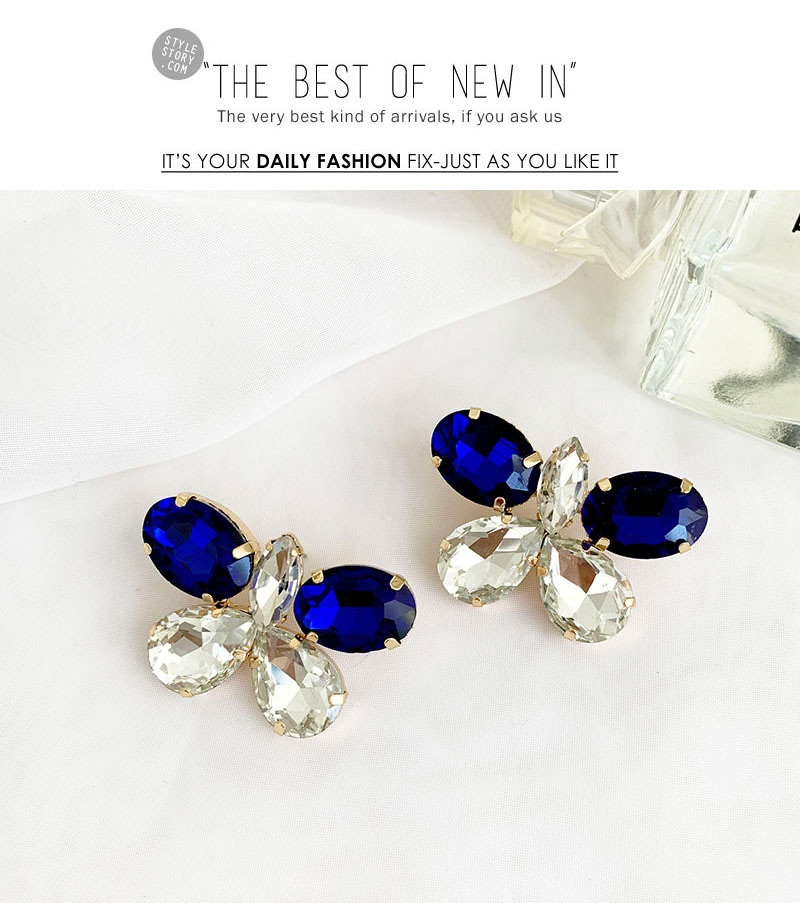 Fashion Light Blue Alloy Diamond Butterfly Stud Earrings,Stud Earrings