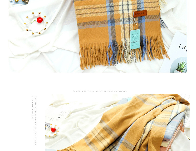 Fashion Yellow Green Fringed Mixed Color Plaid Scarf,Thin Scaves
