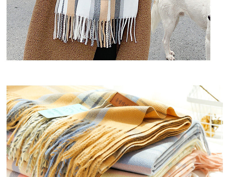Fashion Turmeric Fringed Mixed Color Plaid Scarf,Thin Scaves