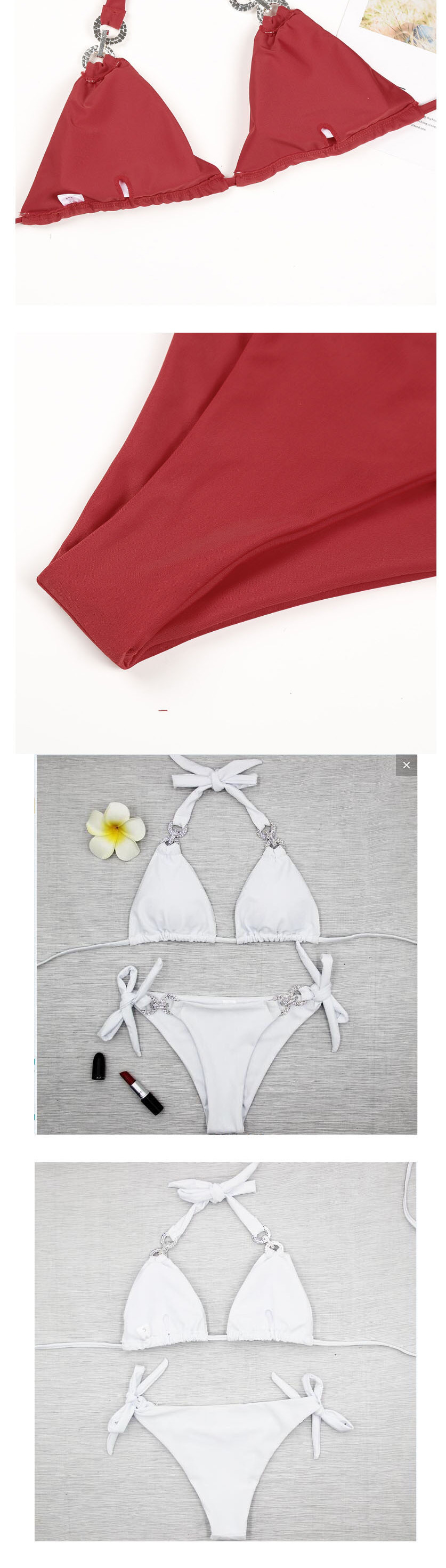 Fashion Red Wine Diamond Bandage Split Swimsuit,Bikini Sets
