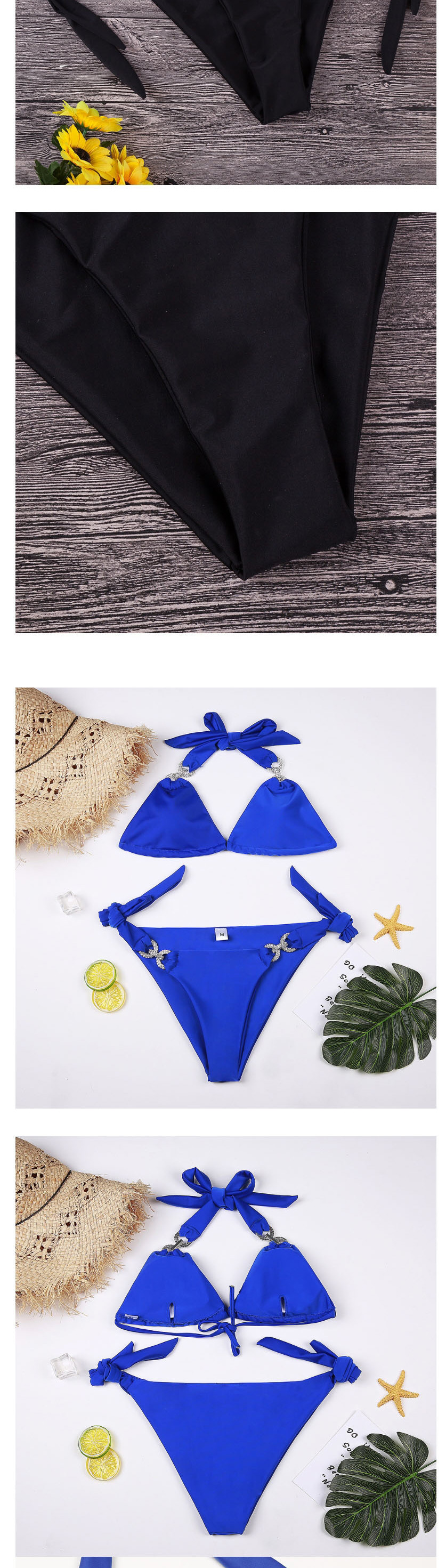 Fashion Blue Diamond Bandage Split Swimsuit,Bikini Sets