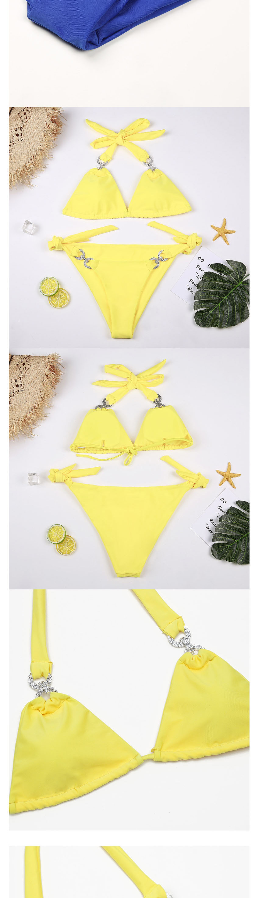 Fashion Yellow Diamond Bandage Split Swimsuit,Bikini Sets