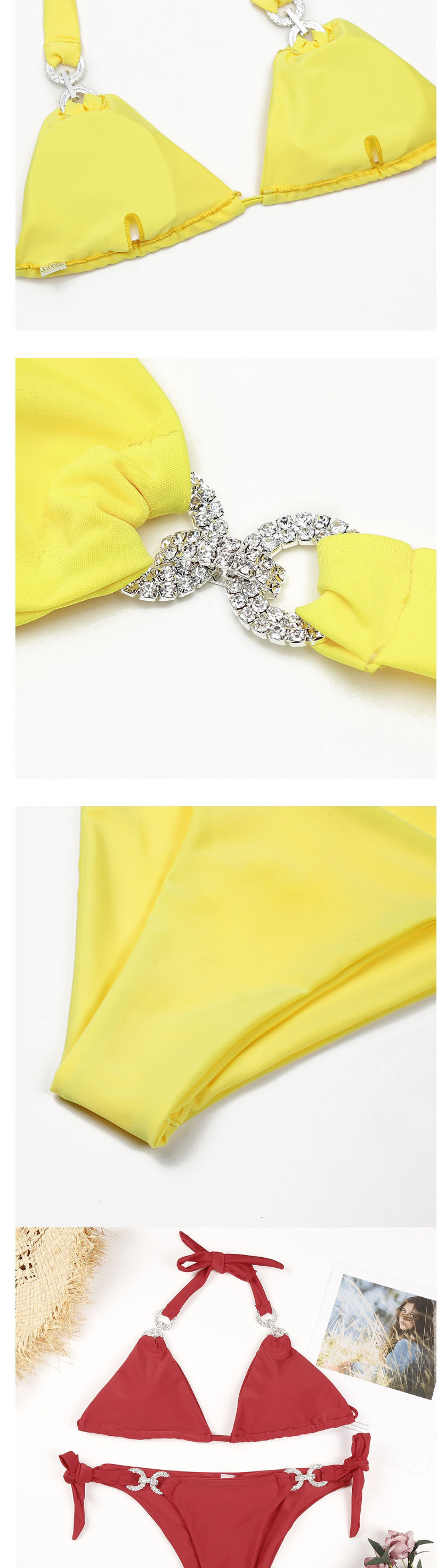 Fashion Yellow Diamond Bandage Split Swimsuit,Bikini Sets
