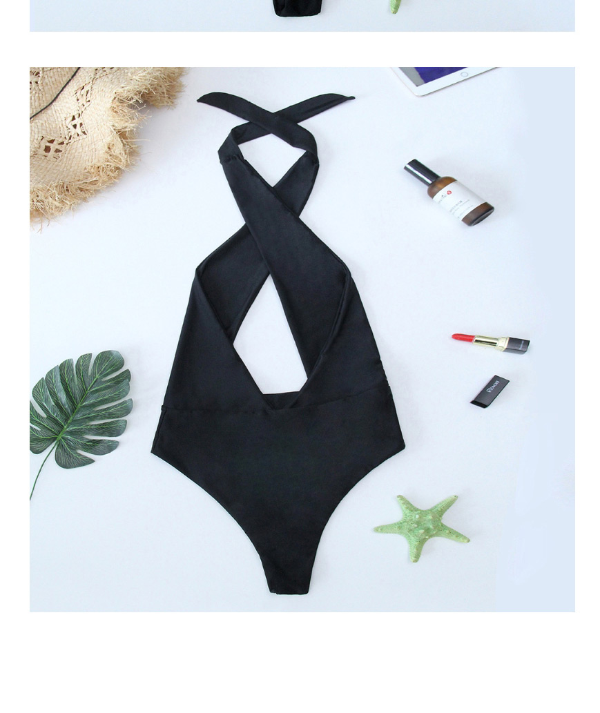 Fashion Black Cross-hanging Neck Openwork Bandage One-piece Swimsuit,One Pieces
