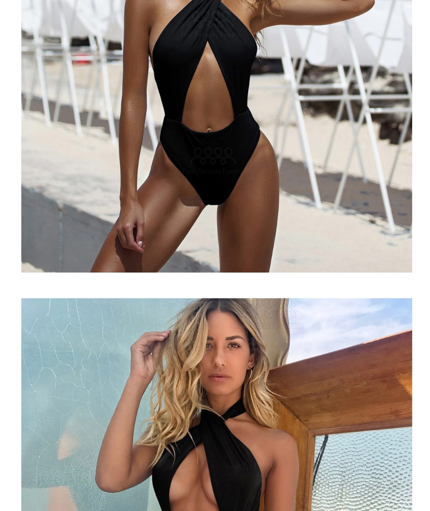 Fashion Blue Cross-hanging Neck Openwork Bandage One-piece Swimsuit,One Pieces