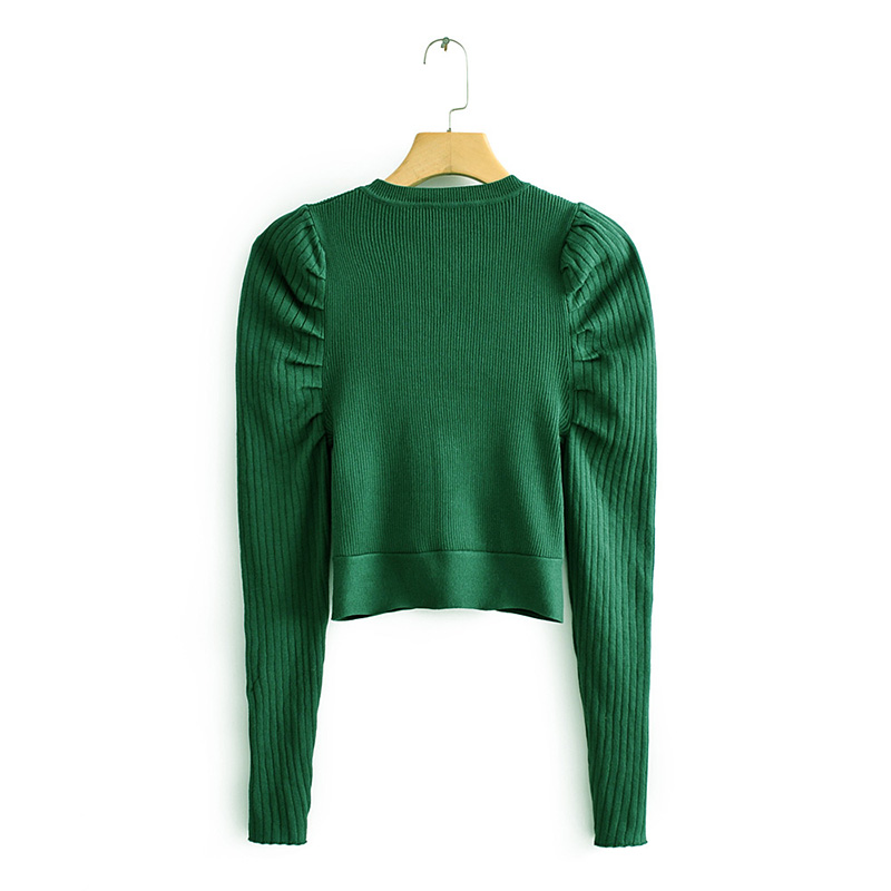 Fashion Green Puff Sleeve Sweater,Sweater