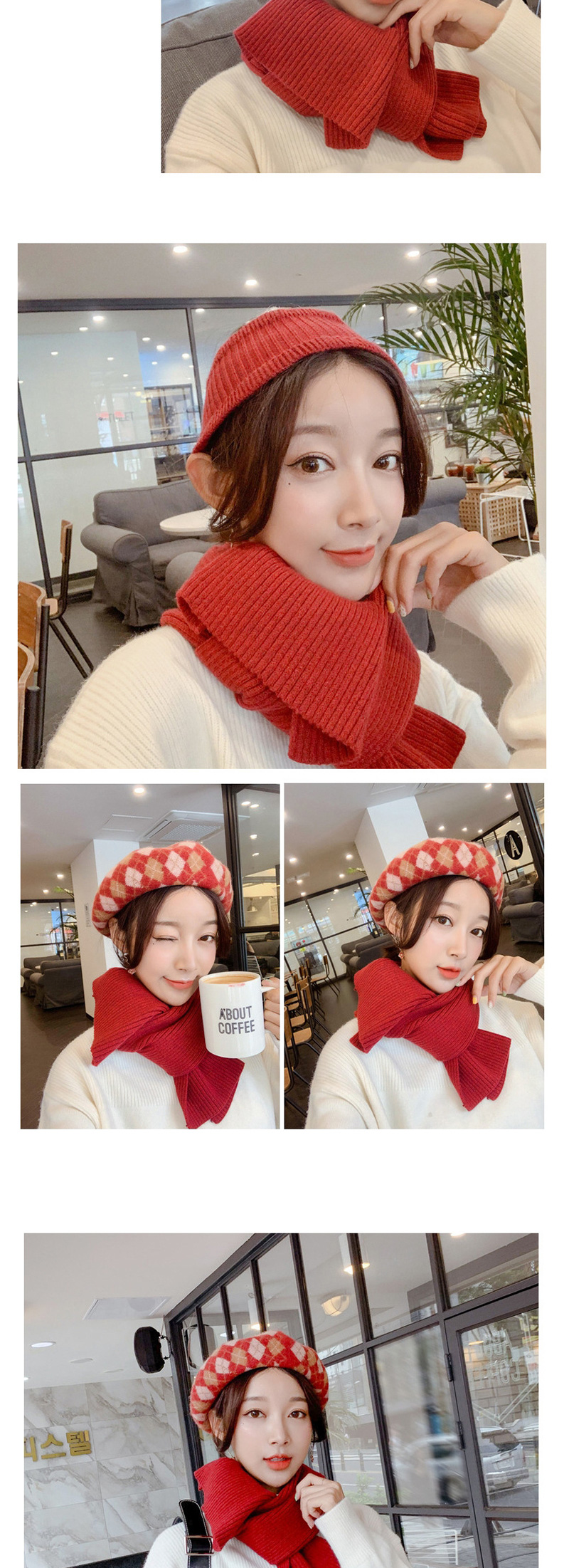 Fashion Red Wool Knit Short Scarf,knitting Wool Scaves