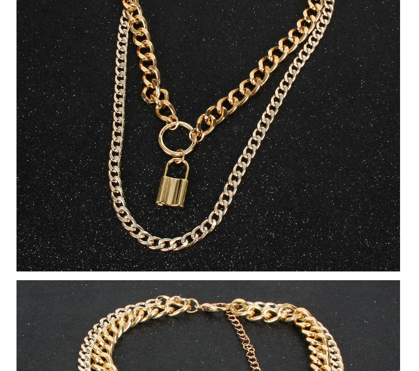 Fashion Gold Locked Multi-layer Alloy Necklace,Multi Strand Necklaces