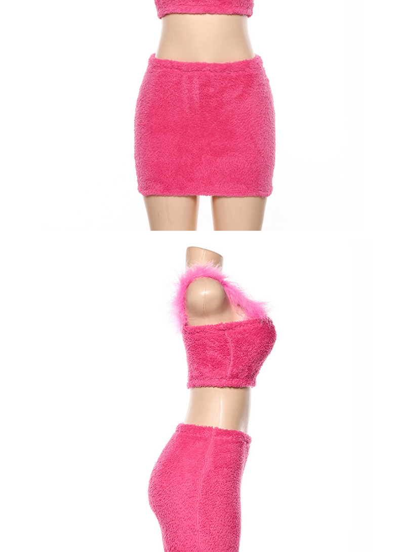 Fashion Pink Sling Short Collar Cropped Navel Vest High Waist Skirt,Skirts