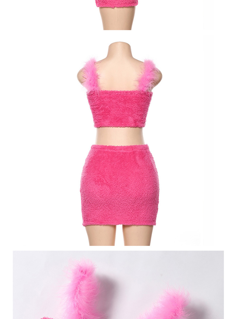Fashion Pink Sling Short Collar Cropped Navel Vest High Waist Skirt,Skirts