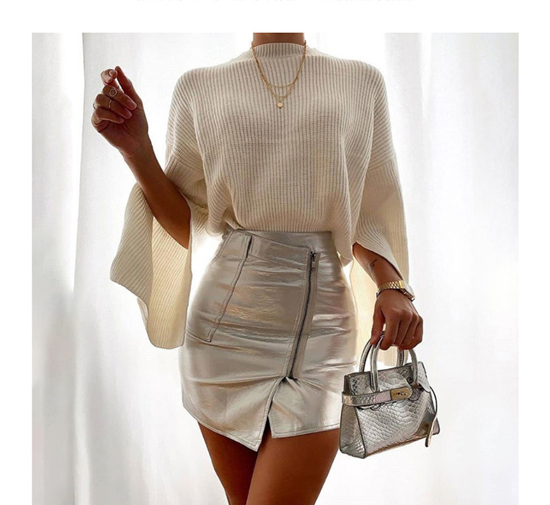 Fashion Silver High Waist Zip Skirt,Skirts