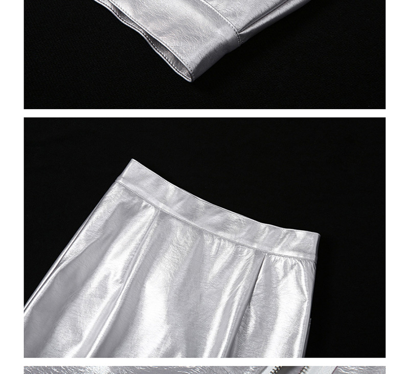 Fashion Silver High Waist Zip Skirt,Skirts