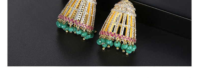Fashion 18k Openwork Copper Inlaid Zircon Tassel Earrings,Earrings