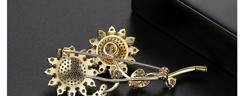 Fashion 18k Sunflower Copper Inlaid Zirconium Brooch,Korean Brooches