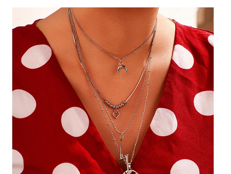 Fashion Gold Moon Map Lightning Love Multilayer Necklace,Multi Strand Necklaces