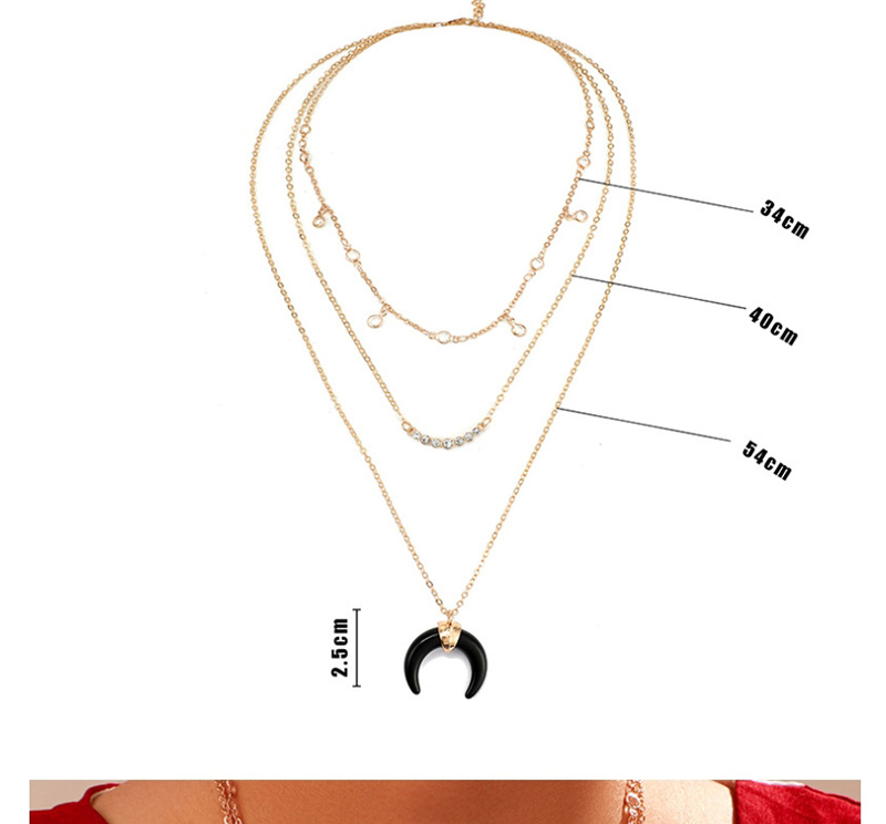Fashion Gold Diamond Crescent Horn Multi-layer Necklace,Multi Strand Necklaces