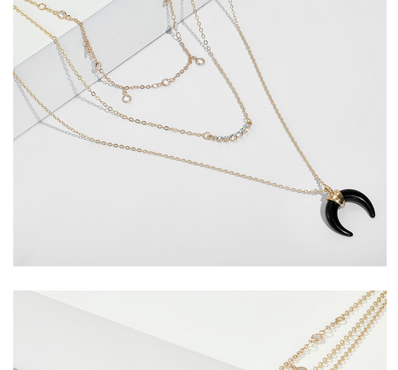 Fashion Gold Diamond Crescent Horn Multi-layer Necklace,Multi Strand Necklaces
