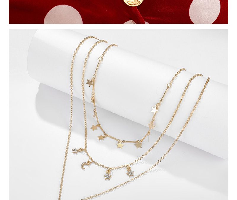 Fashion Gold Diamond Figure Image Stars Moon Multi-layer Necklace,Multi Strand Necklaces