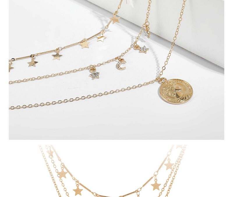 Fashion Gold Diamond Figure Image Stars Moon Multi-layer Necklace,Multi Strand Necklaces