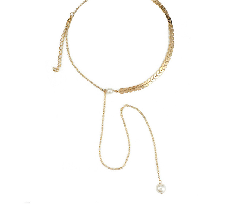 Fashion Gold Arrow Fish Bone Leaf Pearl Necklace,Multi Strand Necklaces