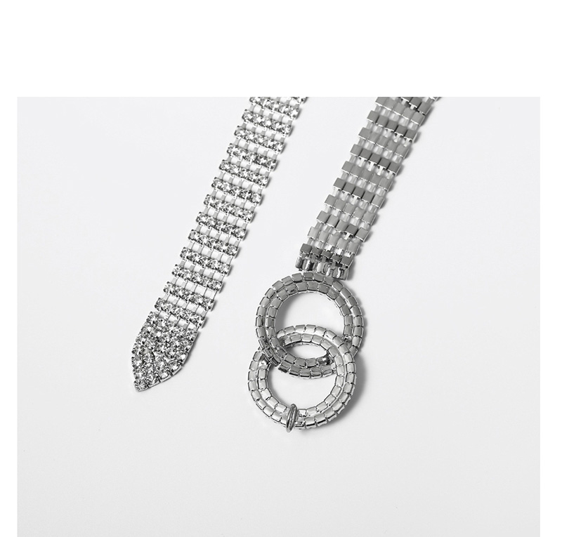 Fashion White K Geometric Double Ring Diamond Waist Chain,Waist Chain